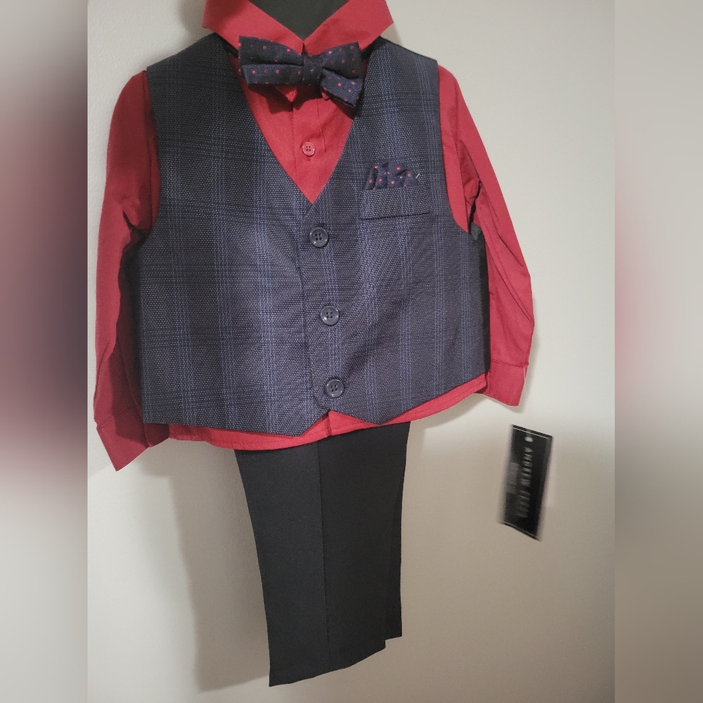 Andrew fezza 2t boys dressy vest set in navy and red
